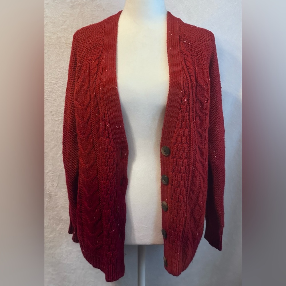 #2033 Women's Red Cable Knit Cardigan